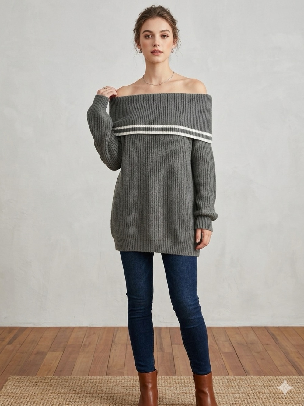 Off-the-Shoulder Gray Knit Sweater Dress (New without tags)